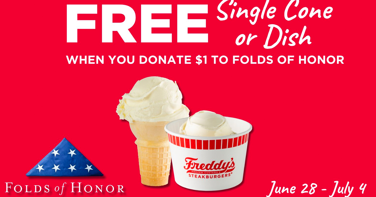 Free Single Cone or Dish at Freddy's with $1.00 Donation
